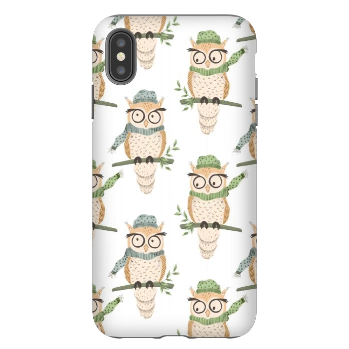 iPhone Xs Max StrongFit Quirky Winter Owls by Tiny Thistle Studio