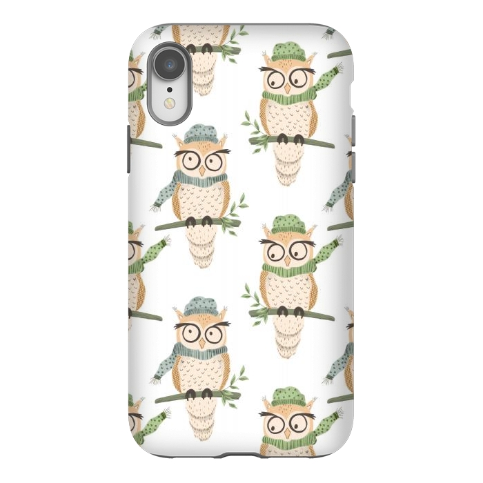 iPhone Xr StrongFit Quirky Winter Owls by Tiny Thistle Studio