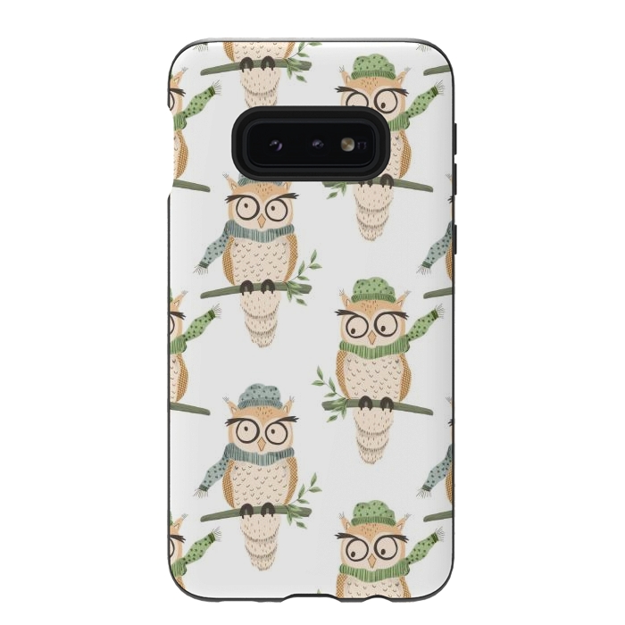Galaxy S10e StrongFit Quirky Winter Owls by Tiny Thistle Studio