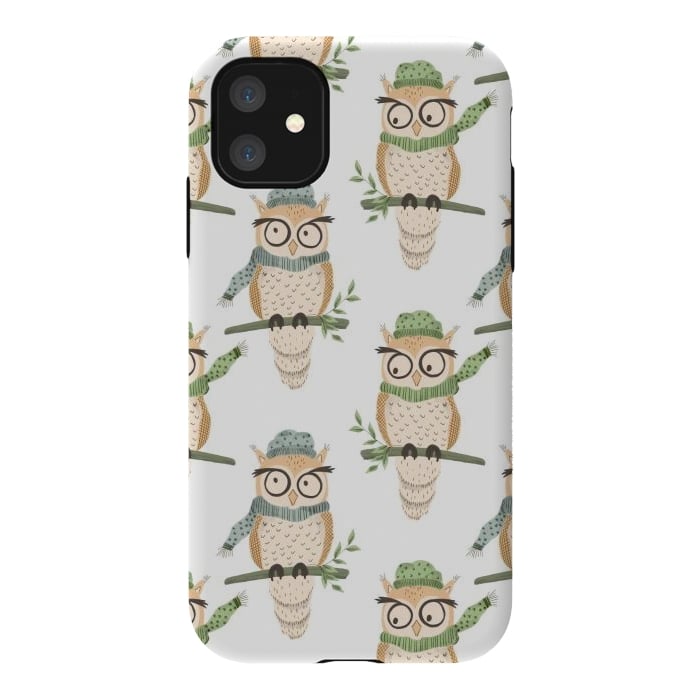 iPhone 11 StrongFit Quirky Winter Owls by Tiny Thistle Studio