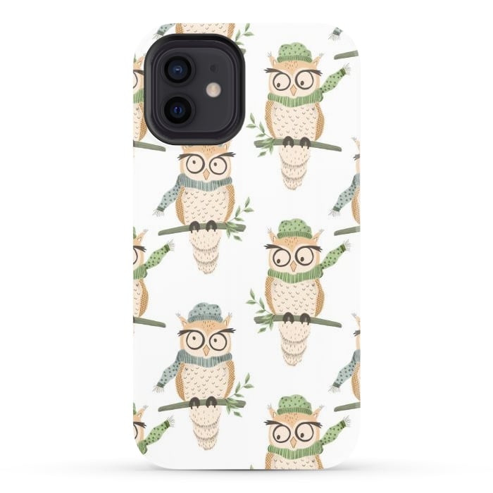iPhone 12 StrongFit Quirky Winter Owls by Tiny Thistle Studio