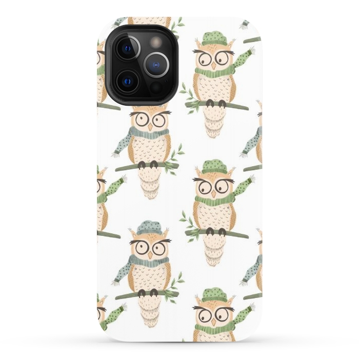 iPhone 12 Pro StrongFit Quirky Winter Owls by Tiny Thistle Studio