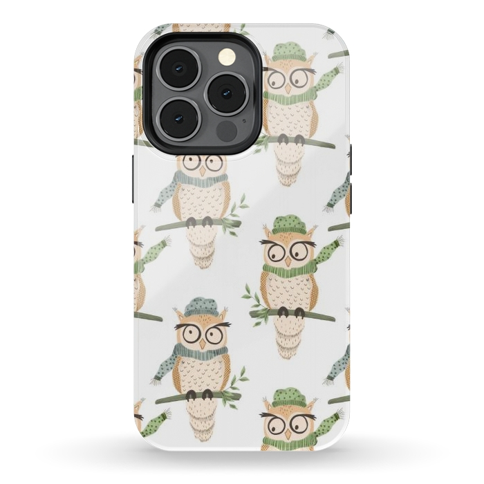 iPhone 13 pro StrongFit Quirky Winter Owls by Tiny Thistle Studio