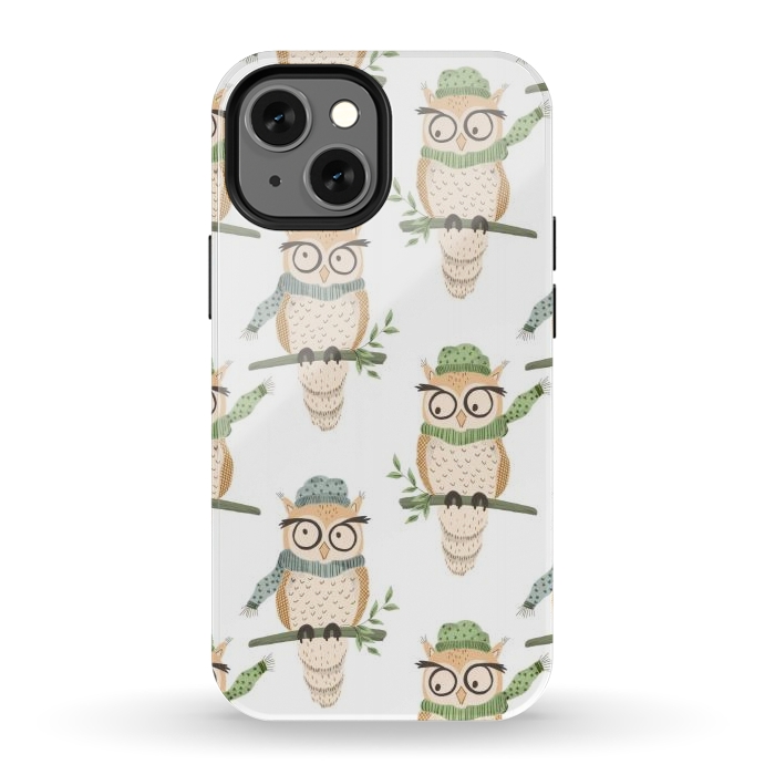 iPhone 13 mini StrongFit Quirky Winter Owls by Tiny Thistle Studio