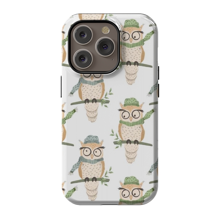 iPhone 14 Pro StrongFit Quirky Winter Owls by Tiny Thistle Studio