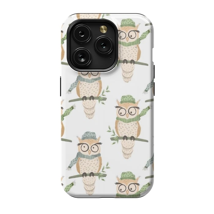 iPhone 15 Pro StrongFit Quirky Winter Owls by Tiny Thistle Studio