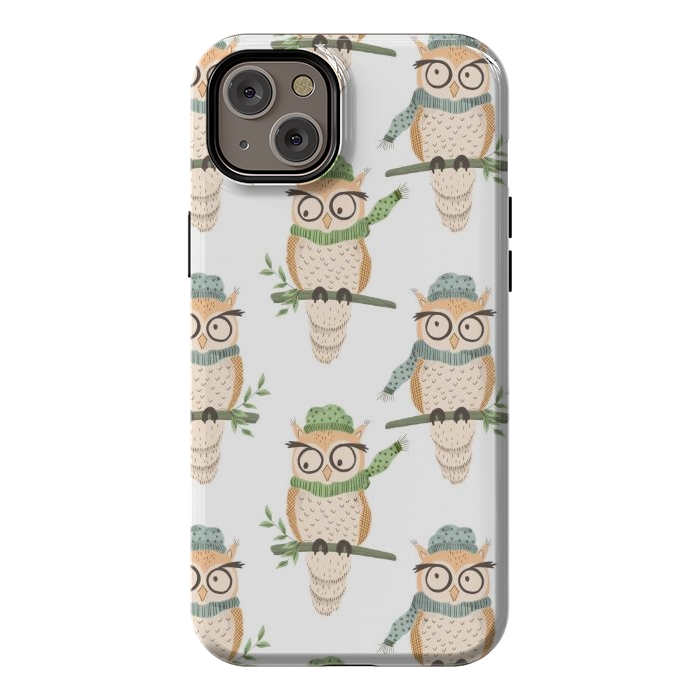 iPhone 14 Plus StrongFit Quirky Winter Owls by Tiny Thistle Studio