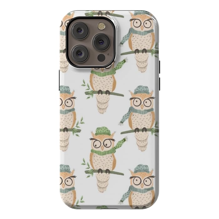 iPhone 14 Pro max StrongFit Quirky Winter Owls by Tiny Thistle Studio