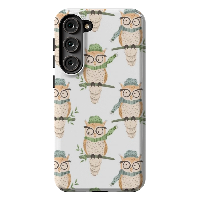 Galaxy S23 Plus StrongFit Quirky Winter Owls by Tiny Thistle Studio
