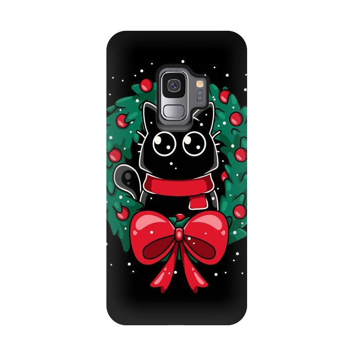 Galaxy S9 StrongFit Christmas Cat Wreath by LM2Kone