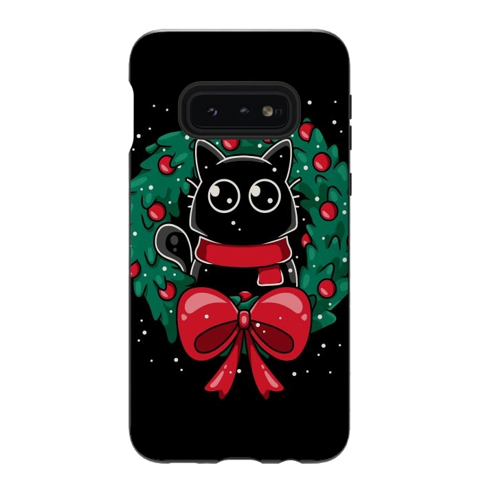 Galaxy S10e StrongFit Christmas Cat Wreath by LM2Kone