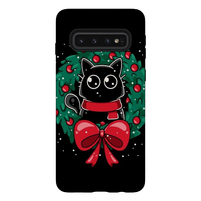 Galaxy S10 StrongFit Christmas Cat Wreath by LM2Kone