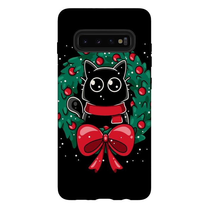 Galaxy S10 plus StrongFit Christmas Cat Wreath by LM2Kone