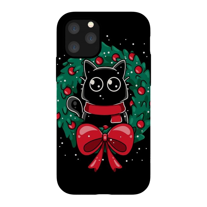 iPhone 11 Pro StrongFit Christmas Cat Wreath by LM2Kone