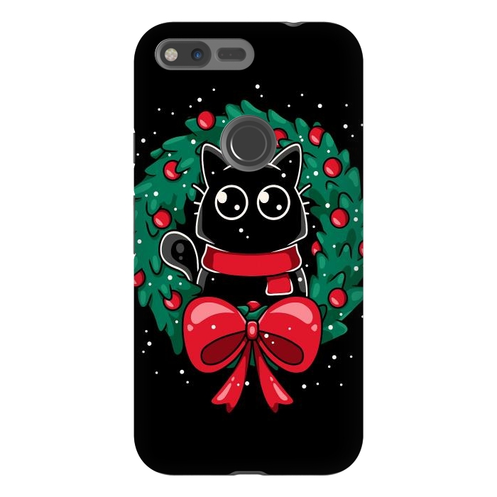 Pixel XL StrongFit Christmas Cat Wreath by LM2Kone