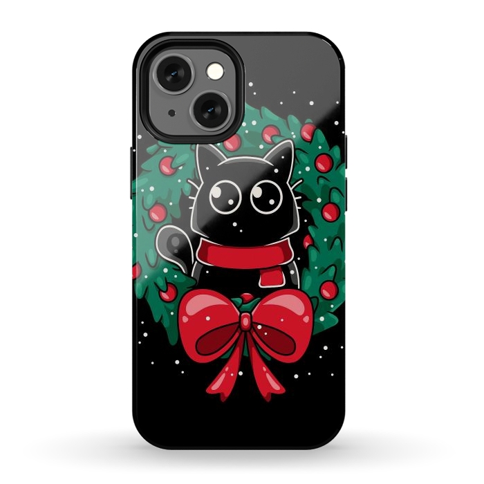 iPhone 12 mini StrongFit Christmas Cat Wreath by LM2Kone