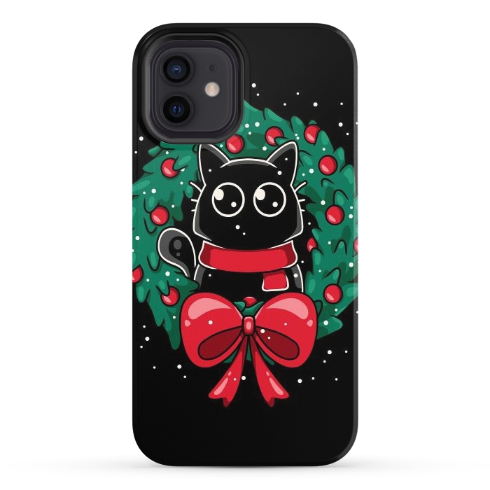 iPhone 12 StrongFit Christmas Cat Wreath by LM2Kone
