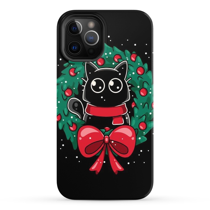 iPhone 12 Pro StrongFit Christmas Cat Wreath by LM2Kone
