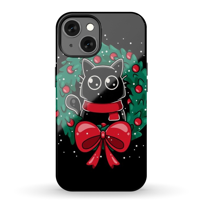 iPhone 13 StrongFit Christmas Cat Wreath by LM2Kone