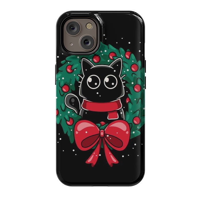 iPhone 14 StrongFit Christmas Cat Wreath by LM2Kone