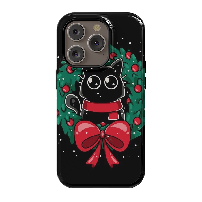 iPhone 14 Pro StrongFit Christmas Cat Wreath by LM2Kone