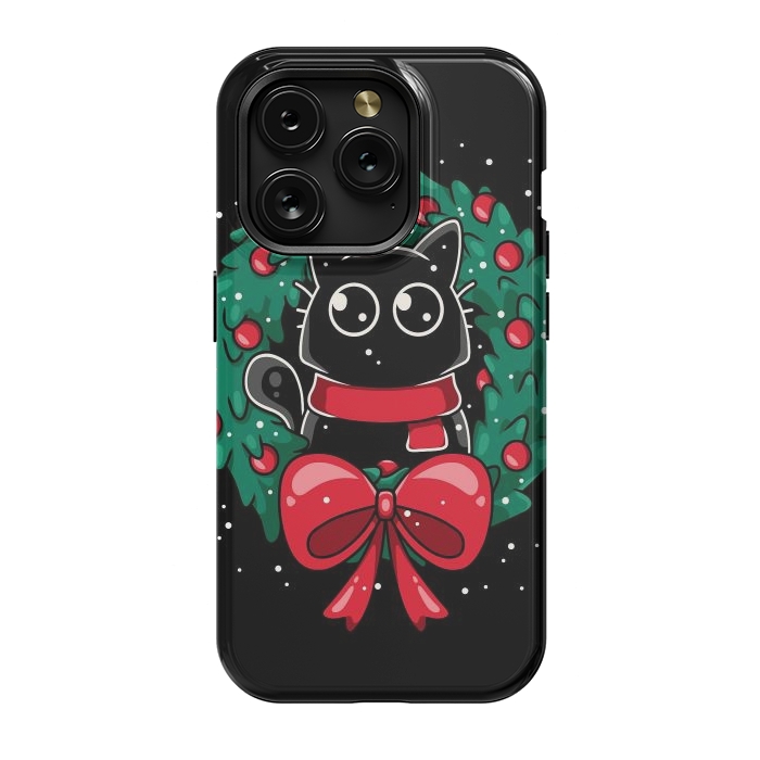 iPhone 15 Pro StrongFit Christmas Cat Wreath by LM2Kone