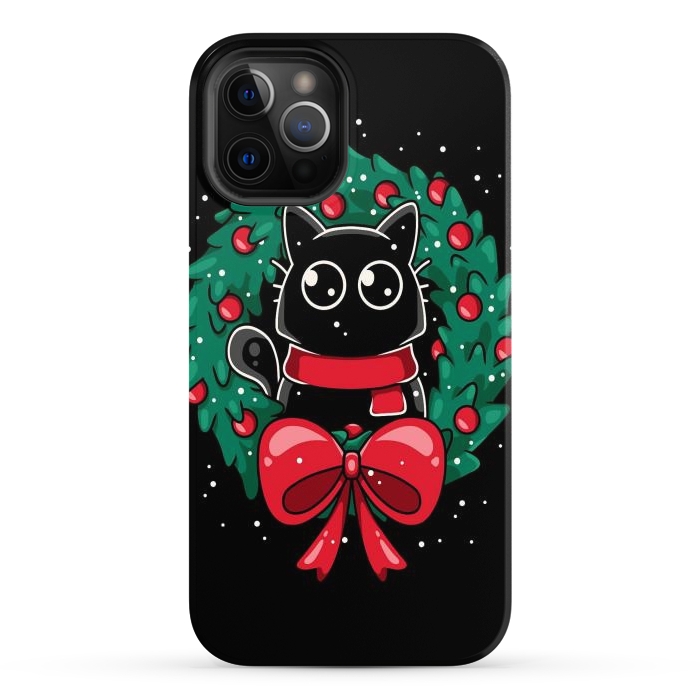 iPhone 12 Pro Max StrongFit Christmas Cat Wreath by LM2Kone