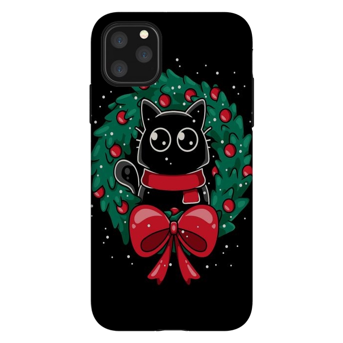 iPhone 11 Pro Max StrongFit Christmas Cat Wreath by LM2Kone