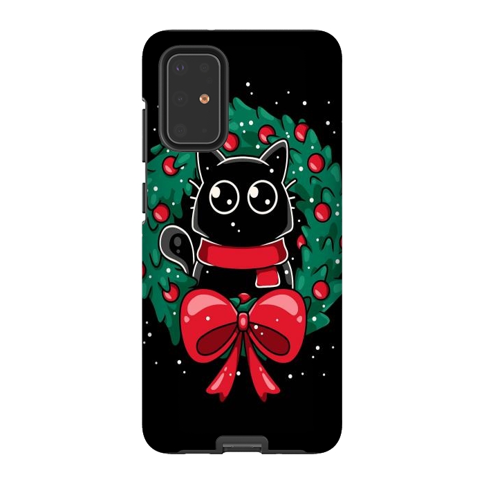 Galaxy S20 Plus StrongFit Christmas Cat Wreath by LM2Kone