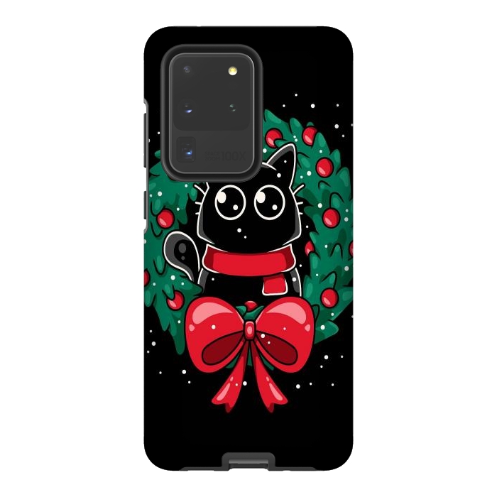 Galaxy S20 Ultra StrongFit Christmas Cat Wreath by LM2Kone