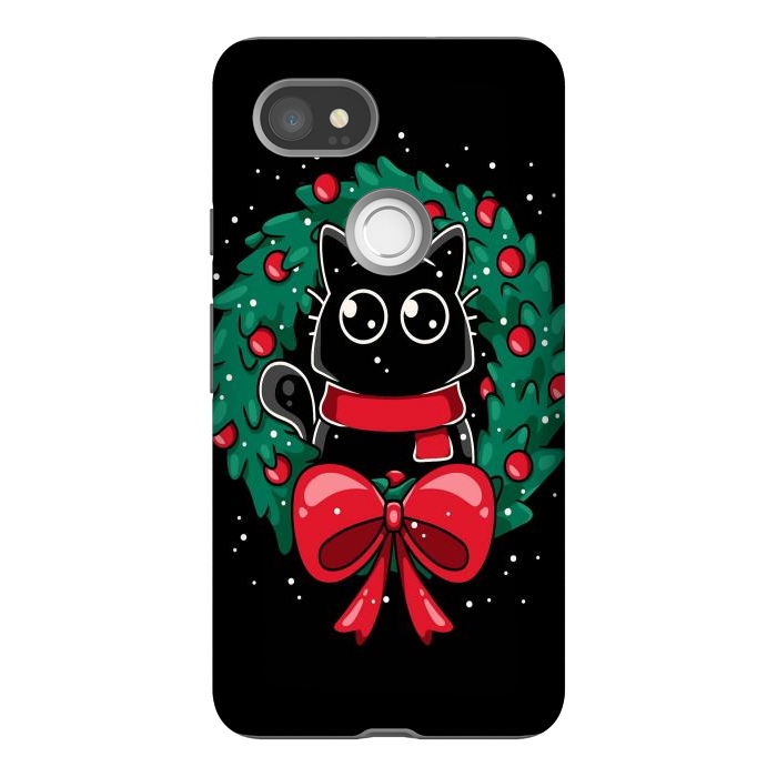 Pixel 2XL StrongFit Christmas Cat Wreath by LM2Kone
