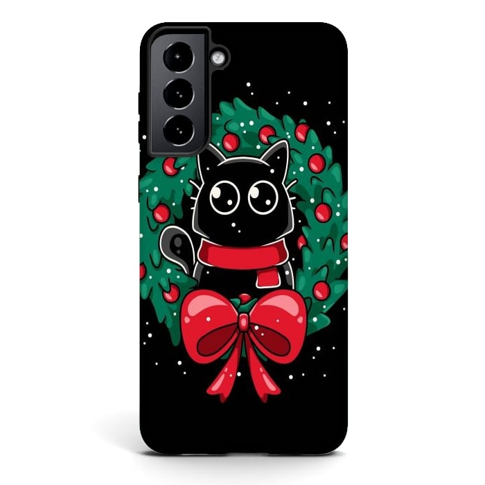 Galaxy S21 plus StrongFit Christmas Cat Wreath by LM2Kone