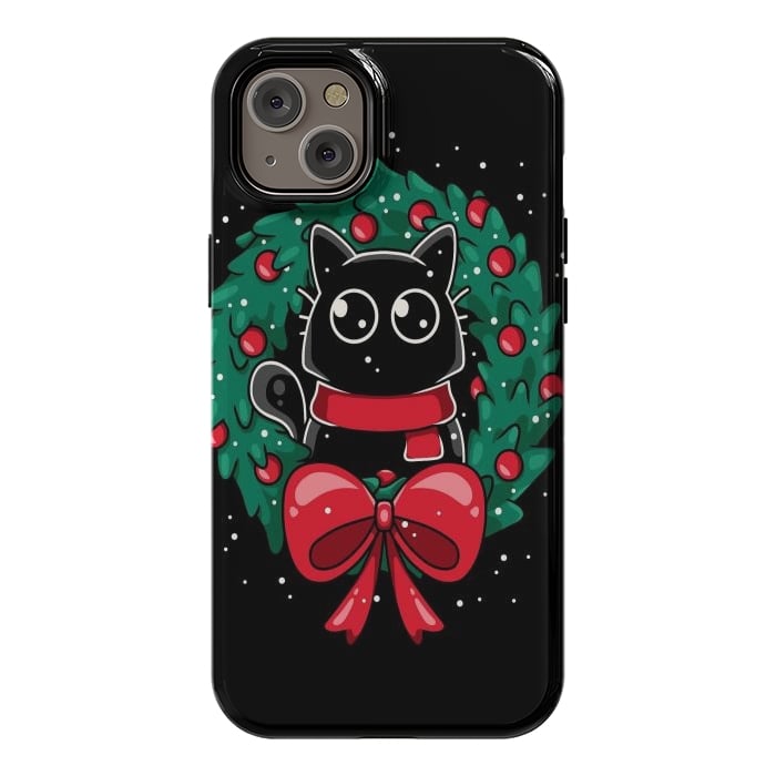 iPhone 14 Plus StrongFit Christmas Cat Wreath by LM2Kone