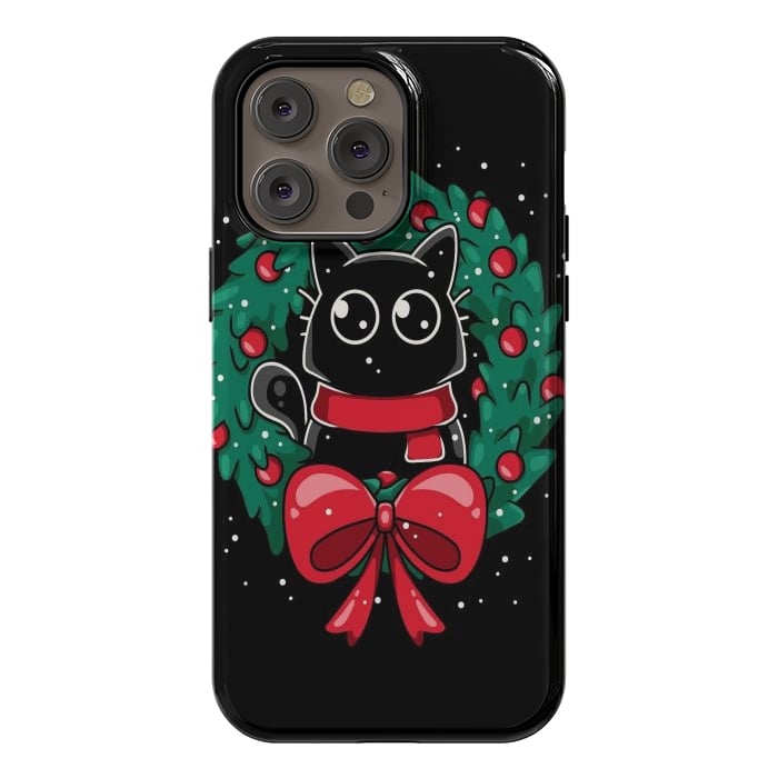 iPhone 14 Pro max StrongFit Christmas Cat Wreath by LM2Kone