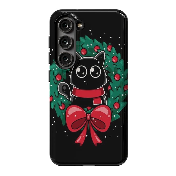 Galaxy S23 StrongFit Christmas Cat Wreath by LM2Kone