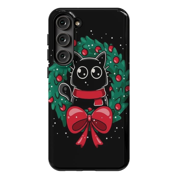 Galaxy S23 Plus StrongFit Christmas Cat Wreath by LM2Kone