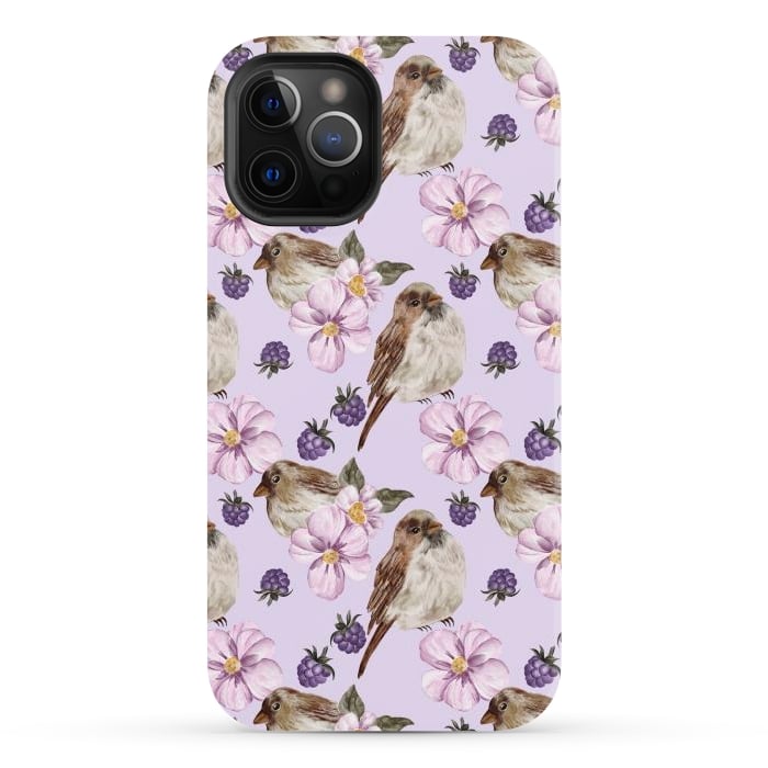 iPhone 12 Pro Max StrongFit Lovely birds light purple by Flowery Stories