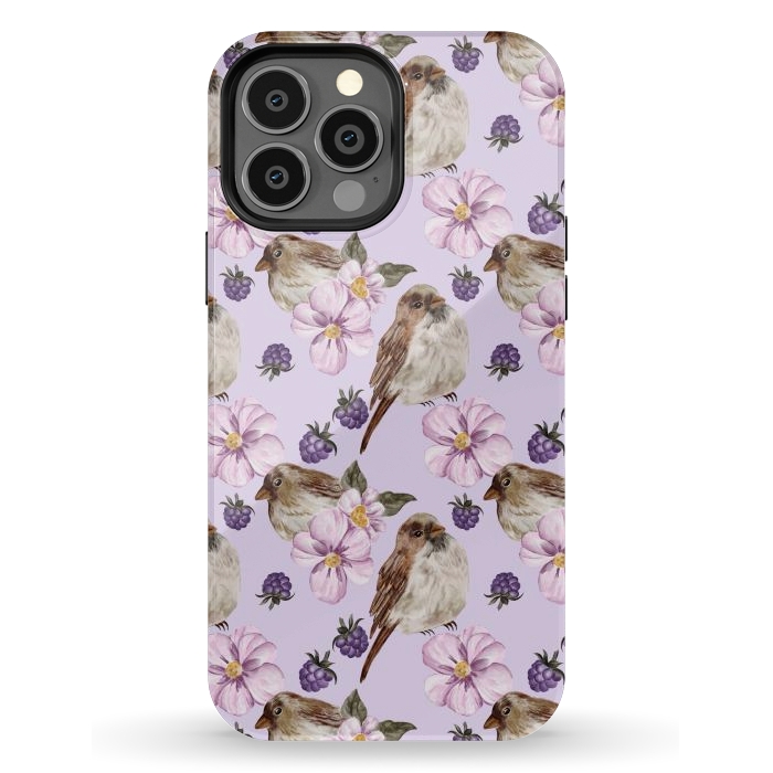 iPhone 13 Pro Max StrongFit Lovely birds light purple by Flowery Stories