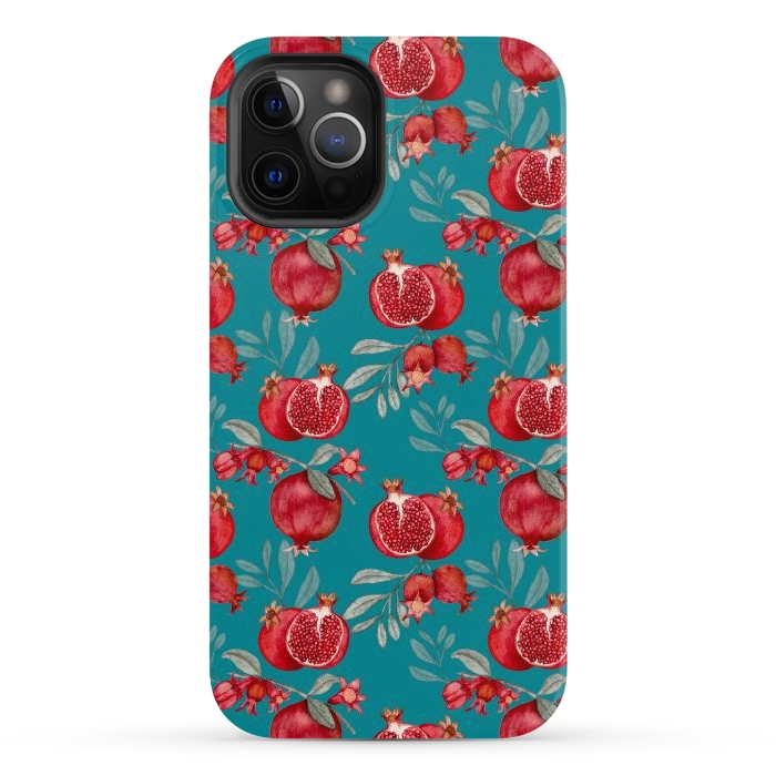 iPhone 12 Pro Max StrongFit Pomegranate, dark teal by Flowery Stories