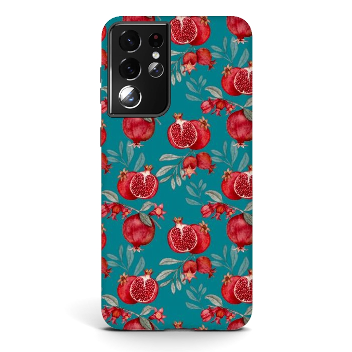 Galaxy S21 ultra StrongFit Pomegranate, dark teal by Flowery Stories