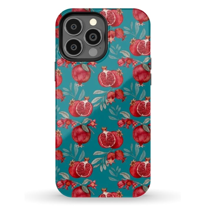 iPhone 13 Pro Max StrongFit Pomegranate, dark teal by Flowery Stories