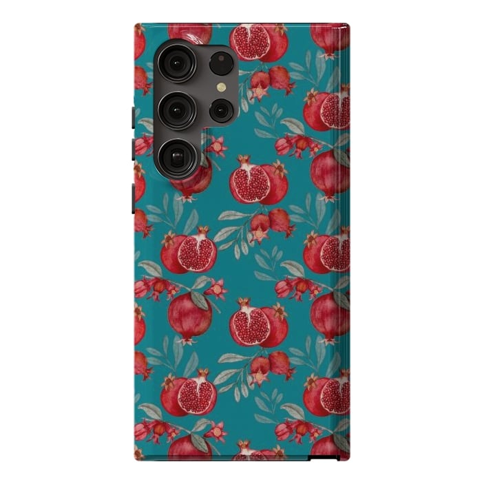 Galaxy S23 Ultra StrongFit Pomegranate, dark teal by Flowery Stories