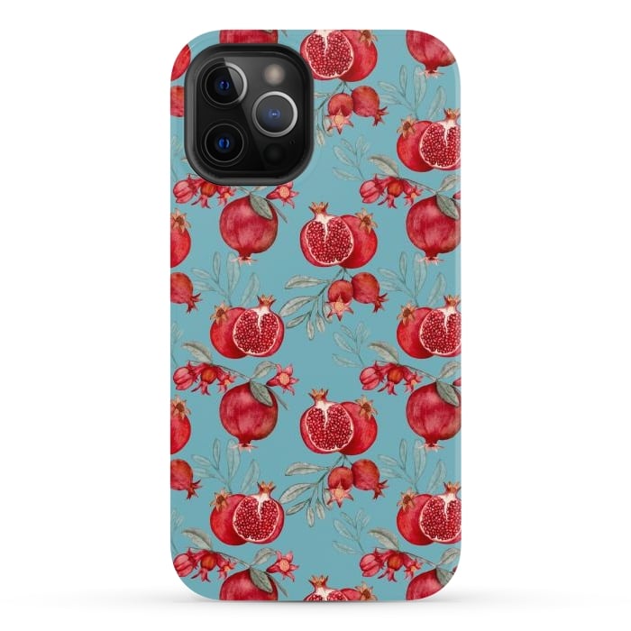 iPhone 12 Pro Max StrongFit Pomegranate, light teal by Flowery Stories