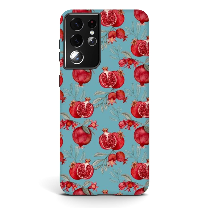 Galaxy S21 ultra StrongFit Pomegranate, light teal by Flowery Stories