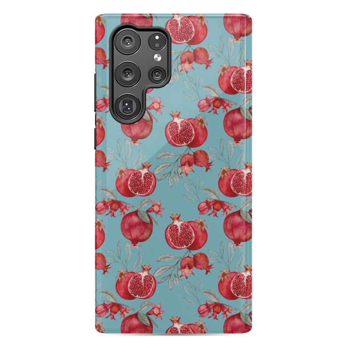 Galaxy S22 Ultra StrongFit Pomegranate, light teal by Flowery Stories