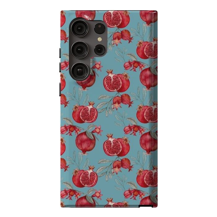 Galaxy S23 Ultra StrongFit Pomegranate, light teal by Flowery Stories