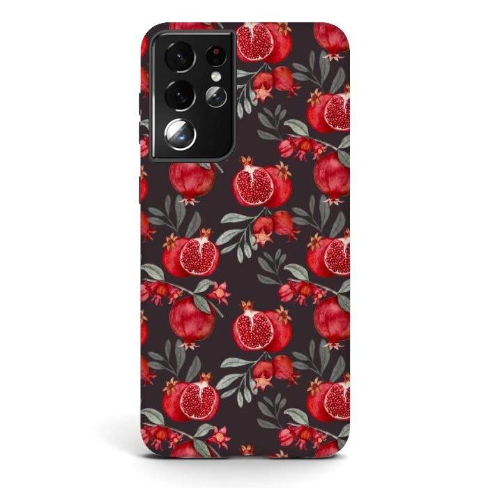 Galaxy S21 ultra StrongFit Pomegranate, black by Flowery Stories