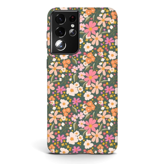 Galaxy S21 ultra StrongFit Tiny flowers, green by Flowery Stories