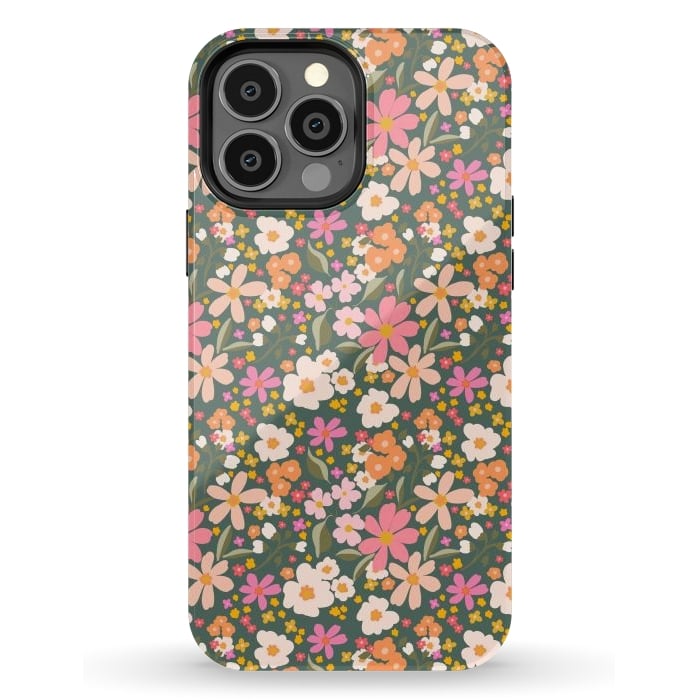 iPhone 13 Pro Max StrongFit Tiny flowers, green by Flowery Stories