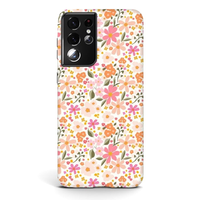Galaxy S21 ultra StrongFit Tiny flowers, white by Flowery Stories